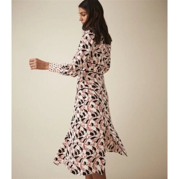 Reiss Emmi Floral Print Side Slit Asymmetric Midi Dress Red Multi Size 6 - Picture 5 of 11